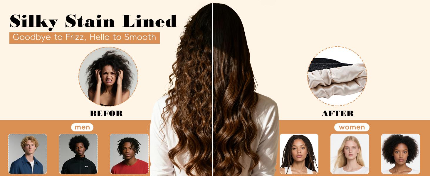 Satin Lined Winter Hat Winter Beanie Hats for Women Men Unisex, Soft Warm Knitted Cuffed Slouchy Beanie, Solid Color Casual Knit Hat, Fashion Slouchy Skull Cap for Fall & Winter Accessories