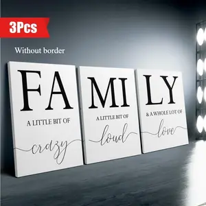 3pcs Framed Creative Canvas Poster, Family Theme Inspirational Quotes Painting, Canvas Wall Art, Artwork Wall Painting For Gift, Bedroom, Office, Living Room, Cafe, Bar, Wall Decor, Modern Home Decor, Home And Dormitory Decoration