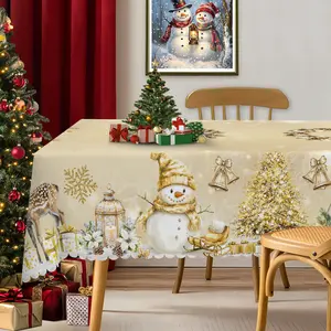 BLIOWL Cute Style Christmas Tablecloth With Christmas Tree, Snowman, And Wreath Pattern Design, Made Of 100% Polyester, Durable And Wear-Resistant, Waterproof, Stain Resistant, And Wrinkle Resistant, Suitable For Indoor Dining Tables And Home Decor
