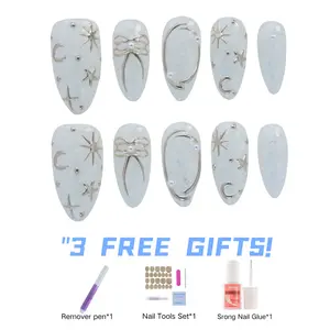 3D Acrylic Almond nails Shape Reusable Handmade Press-On Nails-, Natural Finish, Durable & Elegant Design (2025 Edition), Ideal for Eve Handmade Coffin Almond Nail Art Kit nail adhesive sticker