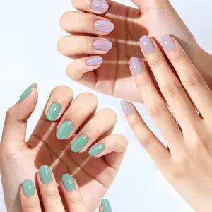 Semi Cured Gel Nail Strips 20+6 PCS with Top Coat Pen | Soft Lavender Lilac Sage Mint Green | Includes 6 Trial Strips to Try | 5-Min UV Cure (UV Lamp Req) | OAUEE