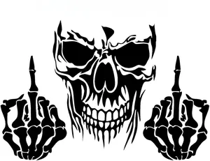 AG-640 Middle Finger & Skull Vinyl Decal 8.5" Black Bold Design for Walls Vehicles Unique Touch car  stickers bumper  stickers