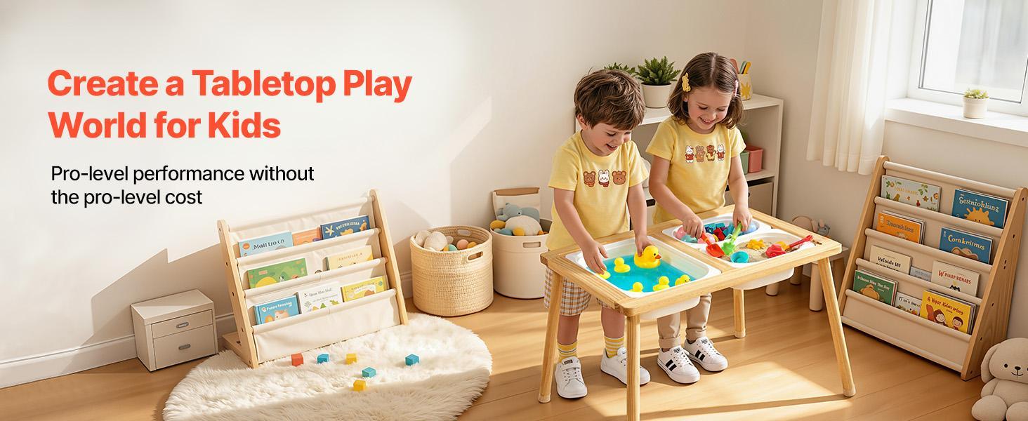 VEVOR Sensory Table for Toddlers, Wooden Kids Activity Table with Reversible Double-Sided Board, Storage Bins, and Non-Slip Feet, for Boys and Girls Playing Sand and Water, Drawing, Studying, Dining VEVOR Sensory Table for Toddlers, Wooden Kids Activity Table with Reversible Double-Sided Board, Storage Bins, and Non-Slip Feet, for Boys and Girls Playing Sand and Water, Drawing, Studying, Dining