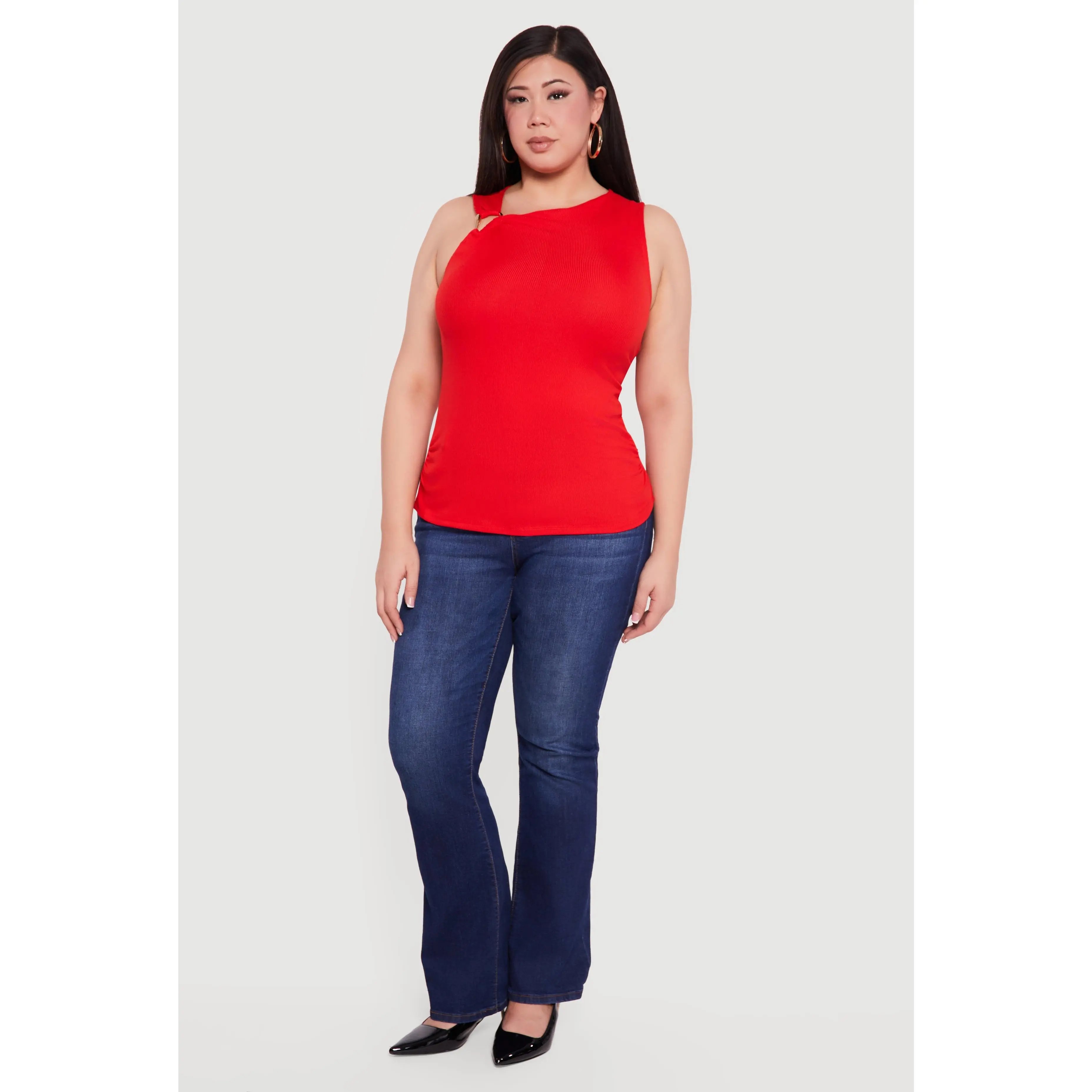 Plus Size Metallic Detail Asymmetrical Ruched Side Top