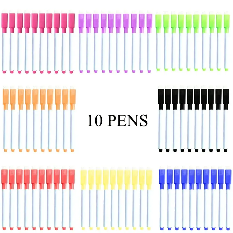 Whiteboard Markers for School, Classroom Supplies, Dry Erase Fine Tip Pens with Eraser, Magnetic Rubber Writing Markers, Blue, 10 Pack, Writing Stationery