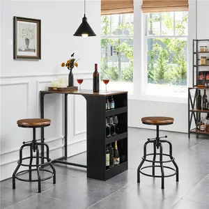 Yaheetech Bar Stool Vintage Counter Stool Adjustable Metal Stool with Round Wood Seat Kitchen/Dining/Cafe Chair 20-27 Inch Tall, 1PC