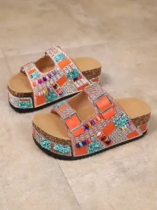 New Fashion Versatile Trendy Rhinestone Thick Sole Sandals for Women, Summer Must-Have Elevator Heel Beach Vacation Shoes, Chunky Sole Sandals