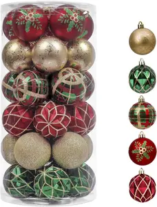 30-Piece Shatterproof Christmas Ornaments in Red, Green, and Gold – 2.36-Inch Traditional Country Hanging Ball Decorations for Xmas Tree Decor