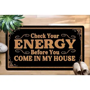 Check Your Energy Before You Come in My House 30"x17" Funny Merry Christmas Large Welcome Door Mat with Rubber Backing for Indoor/Outdoor Holiday Entrance