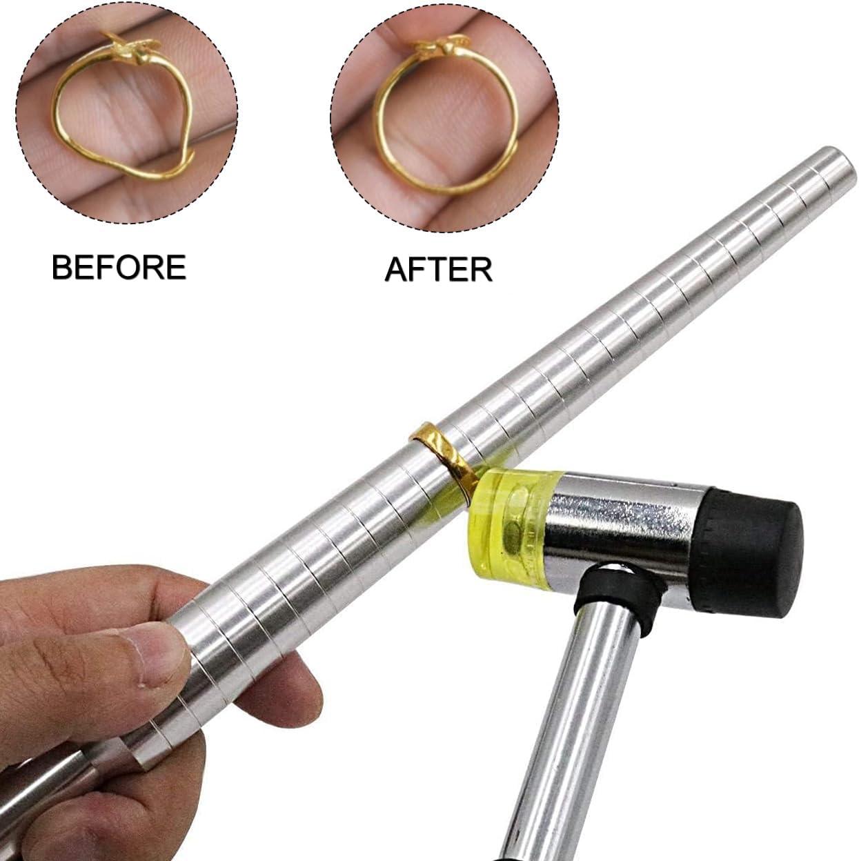 Us Sizes 0 13 Round Ring Mandrel Metal Ring Sizer Gauge Set With Rubber Mallet Hammer Steel Finger Sizing Measurement Tool For Jewelry Making