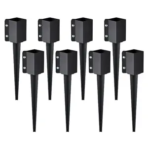 Fathersdaygift VEVOR Fence Post Anchor Ground Spike, 8 Pack 24x 4x 4 Inches Outer Diameter (Inner Diameter 3.5x3.5 Inches), Metal Black Powder Coated Post Stake Ground, for Mailbox Deck Garden Railing, 24 Indealsforyoudays