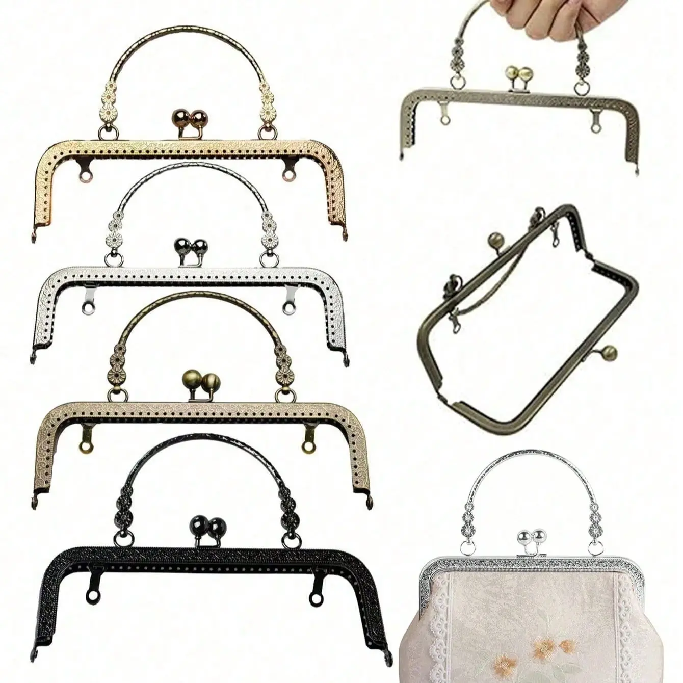 Metal Handbag Frame Vintage Kiss Lock Design, DIY Bag Making Accessory, Durable Hardware for Repair & Sewing, Essential for Crafters, Purse Accessories