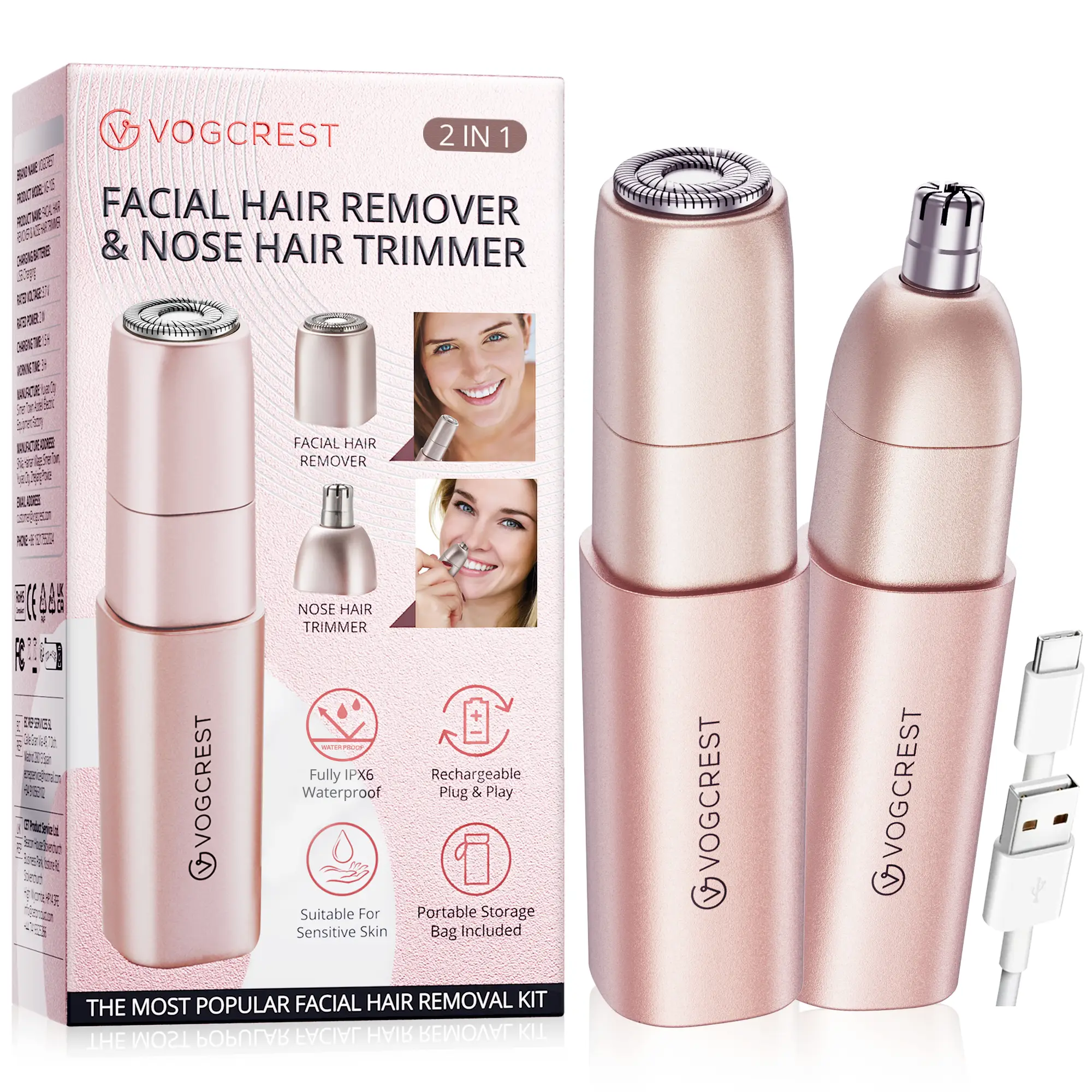 Facial - Nose Hair Remover: 2 in 1 Painless Electric Shaver and Nose Trimmer - Rechargeable Hair Removal Tool Smooth Comfort