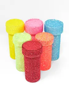 Poptique Rhinestone Pill Bottle Sparkly Glam Decor Handmade Vanity 8 Dram Art Container for Shelf Pill Organizer Only Hard Plastic Base Hand-Covered Rhinestones Healthcare Aid