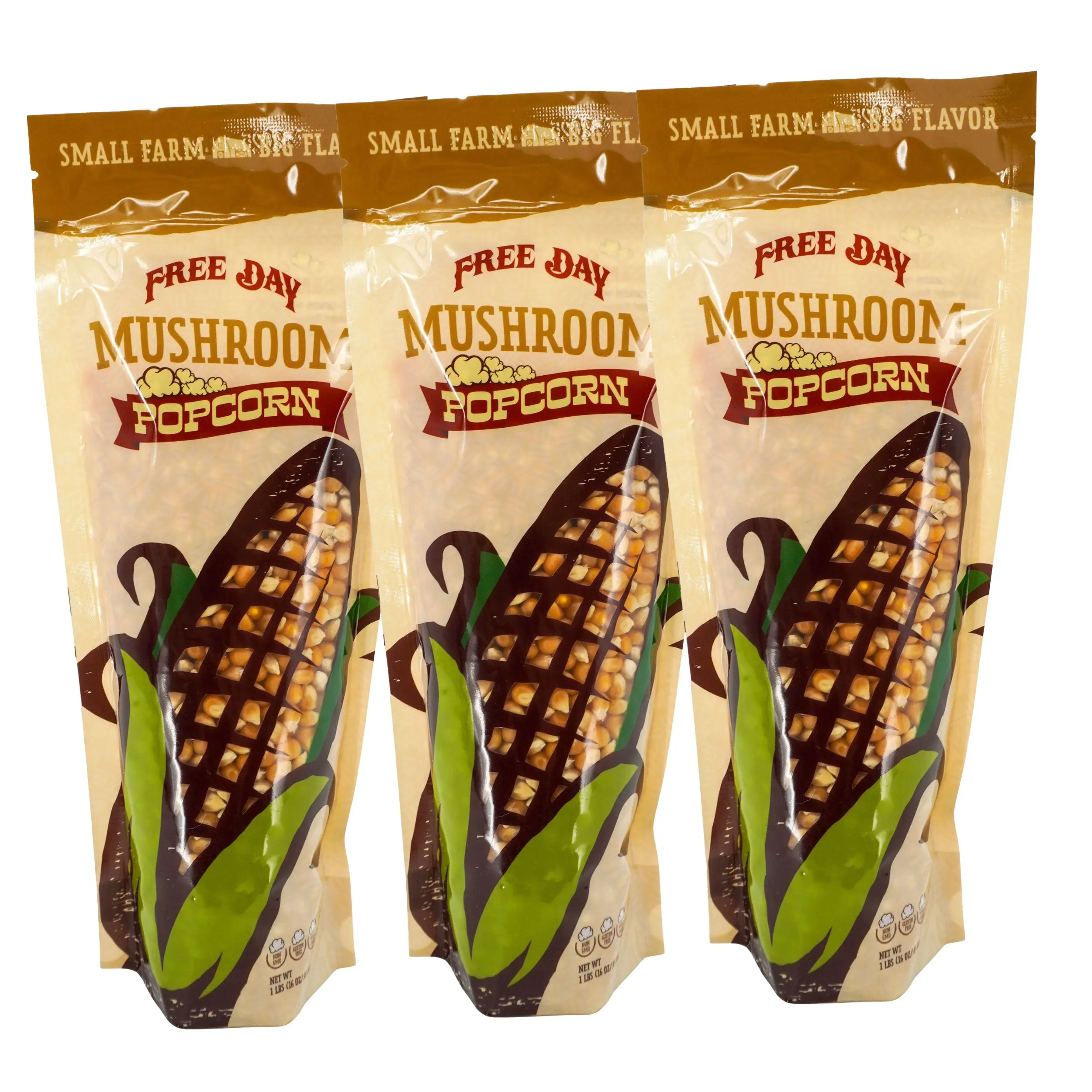 Mushroom Un-Popped Popcorn | Pack of 3 | 1 lb | Non-GMO | Free Day Popcorn