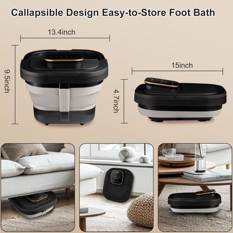 Collapsible Foot  Bath with Heat and Massage Roller, Bubble, Temperature Control, Remote Control, Foot Pedicure Kit, Pedicure Foot