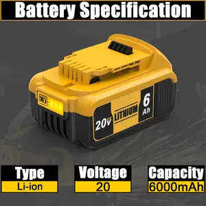 6000mAh Replacement 20V Battery, LED Indicator for Lithium-ion MAX DCB200 DCD/DCF/DCG/DCS Series Power Tool Accessories FEOTDN