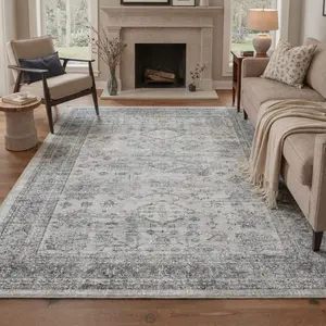 【Summervibes】GENIMO Rug – Machine Washable, Soft, Pet Friendly, Non-Slip Area Carpet, Floor Rug Perfect for Living Room, Bedroom, Kitchen, Hallway, Elegant Home Decor ,ARP1546-GERY