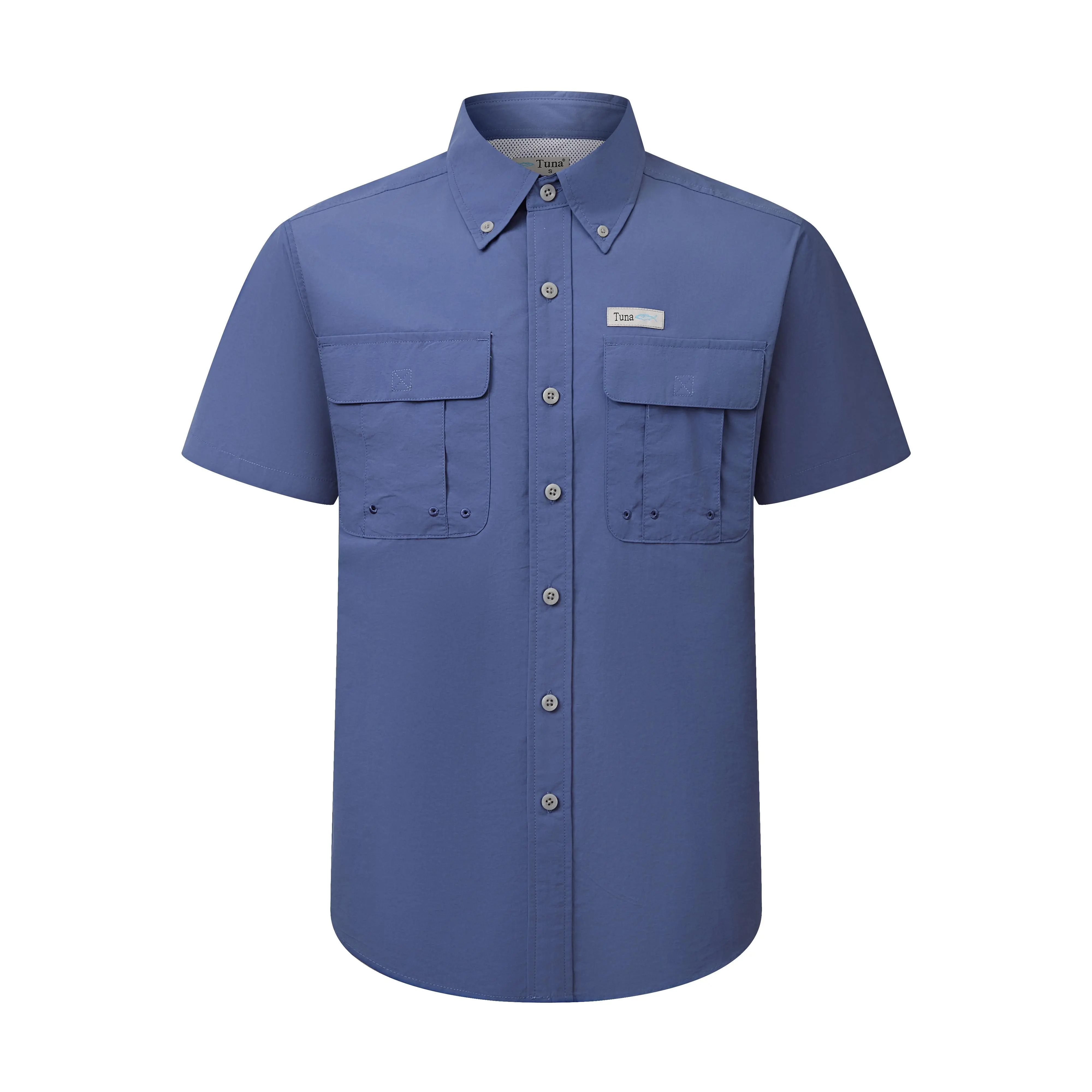 Tuna Print Men’s Short Sleeve Fishing Shirt UPF 50+ Sun Protection Quick Dry Breathable Lightweight Outdoor Hiking Camping Shirts