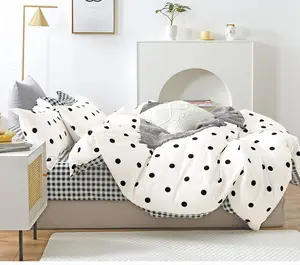 Say Yes BeddingEmily Clark Black White Polka Dot  Reversible 100% Cotton Comforter Set a comforter and two pillow shams