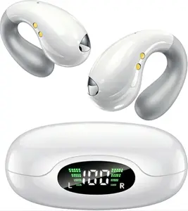 Ultra Open Ear Fashion Earbuds - Ergonomic Clip-On Bone Conduction Over-The-Ear Headphones, Premium Headphone Audio, Waterproof Secure Fit for Small Ears, Snow White