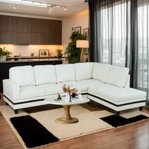 Living Room Sofa Set 2 Pieces Sectional Sofa Set,Ottoman L-Shape Sofa Faux Leather Couch with Chaise for Living RoomOfficeApartment Indoor Furniture White