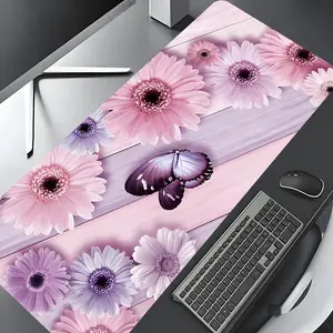Floral & Butterfly Pattern Mouse Pad, Rectangle Gaming Mouse Pad, Non-slip Rubber Pad, Aesthetic Desktop Decoration Protective Pad for Home Office