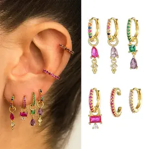 “Viral Rainbow Ear Stack – 6 Piece Designer Look Set (Hypoallergenic)” Vibrant Touch Daily Sparkle Unique Shapes Hoop Earrings