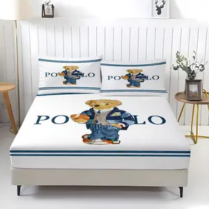 Cute Cartoon Teddy Bear Bed Sheet ，Bedding Set, Comfortable Theme Sheet and Pillowcases, Baby Kids Youth Bedroom Decor, Includes 1 Sheet and 2 Pillows