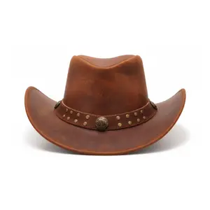 RESISTANCE Premium Australian Style Brown Leather Cowboy Hat Shapeable Outback Hat for Men and Women arthur morgan hat cowboy hats with Wide Brim Elastic Band & Conchos