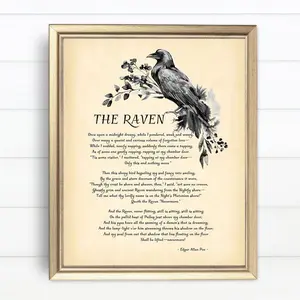 The Raven Poem Print - Vintage Edgar Allan Poe Wall Art For Literary S