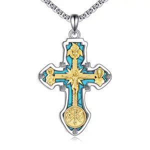 Orthodox Cross Necklace for Men Women 925 Sterling Silver Retro Religious Jesus Crucifix Byzantine Cross Christian Pendant Jewelry Gift TikTokShopBlackFriday