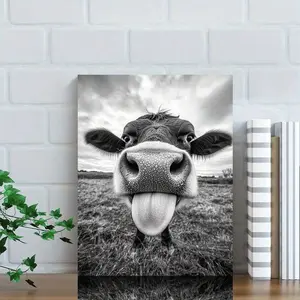 1 PC Tranquil Highland Cow Canvas Wall Art, Abstract Retro Scottish Cow Animal Farmhouse Painting Poster Print Wall Art, Cow Portrait Country Style Decorative Painting, Home Decoration, Suitable For Room Decoration, Bedroom, Bathroom, Etc.