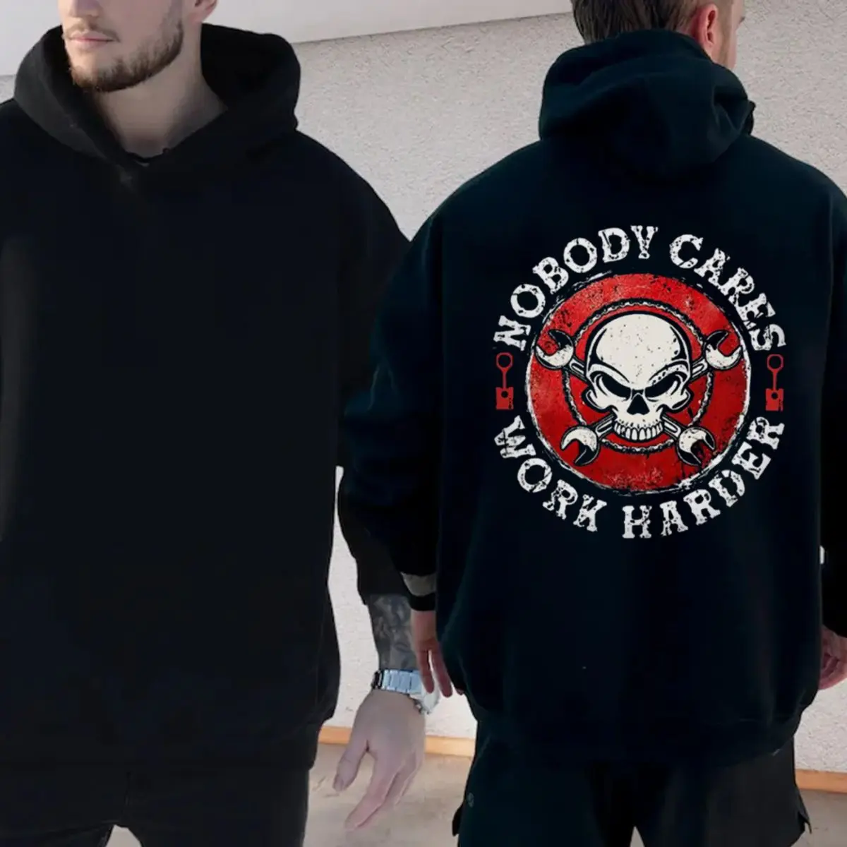 Nobody Cares Work Harder Skull&Wrench Shirt Sweatshirt Hoodie, Motivation Quote Shirt, Menswear, Streetwear, Unisex Sweater Pullover Tee Tops Casual
