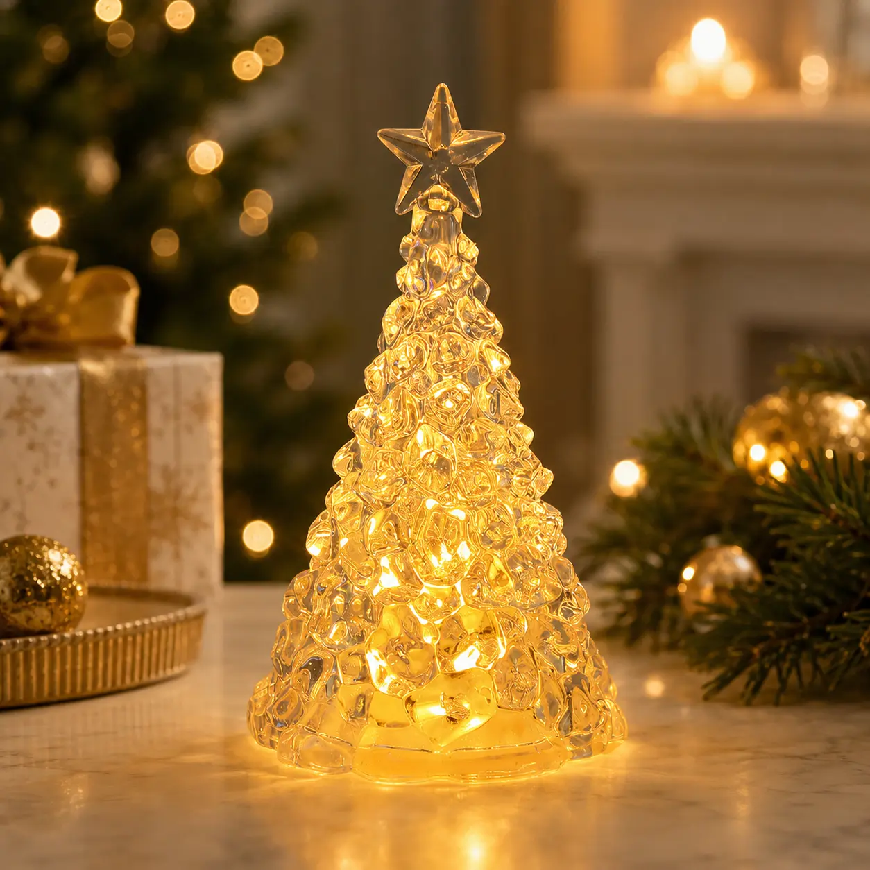 Crystal Christmas Tree Lamp, LED Tabletop Decoration Light, Holiday Home Decor Accent, Warm Glow Night Light for Bedroom Living Room Party