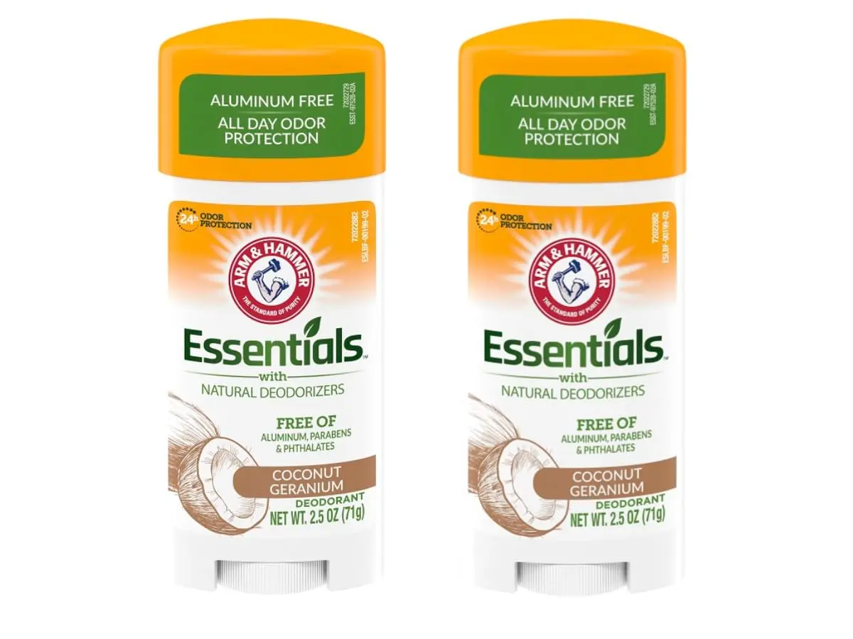 ARM & HAMMER Essentials Deodorant - Made with Natural Deodorizers - Coconut Geranium - Free From Aluminum, Parabens & Phthalates, 2.5 oz (Pack of 3)