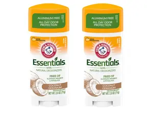 ARM & HAMMER Essentials Deodorant - Made with Natural Deodorizers - Coconut Geranium - Free From Aluminum, Parabens & Phthalates, 2.5 oz (Pack of 3)