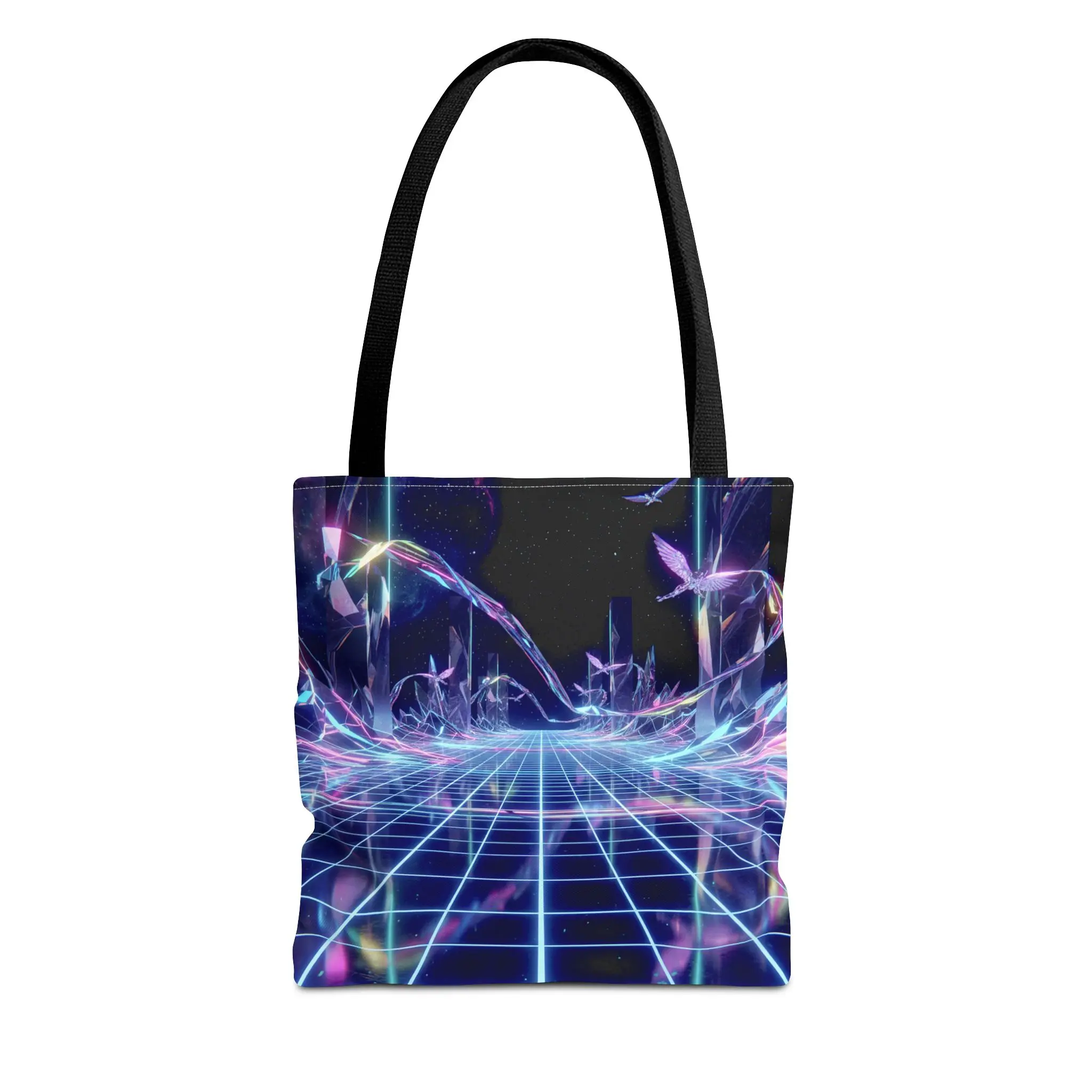 Synthwave Dual Space Neon Grid Tote Bag | Retro 80s Vaporwave CanvasNeon Grid Art | Durable Reusable Canvas Shoulder Bag for Women Men | Futuristic Cyberpunk Gift