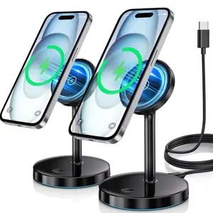 2-Pack MagSafe Wireless Charger Stand for iPhone 17/16/15/14/13/12, 15W Fast Charging Station with LED Light for AirPods Pro/2/3