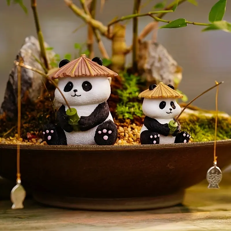 [1pc Resin Baby Panda Fishing Statue Ornament] Freestanding No-Electricity Home Decor Figurine, Ideal for Garden, Patio Use, Perfect for Christmas, Universal Gift Occasions
