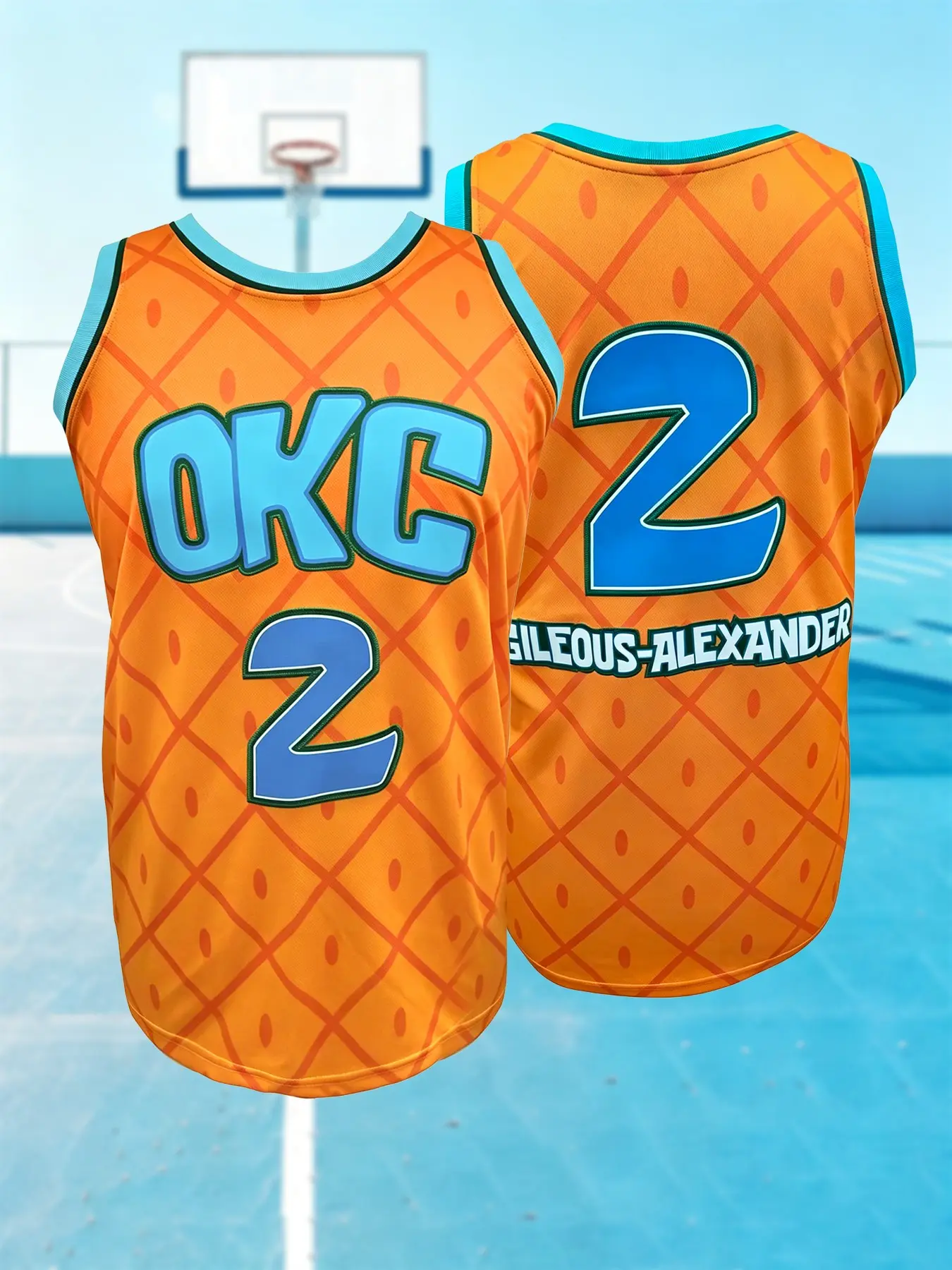 Number 2 Embroidered Basketball Jersey Men Women Pineapple Pattern Orange Retro Sports Uniform Breathable Sleeveless Shirt Sports Top