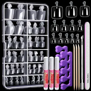 Toe Nail Tips with Nail Glue, Clear Press On Toenails for Women, False Toenails Acrylic Toenails Kit, Fake Toe Nails Glue on Toe Tips
