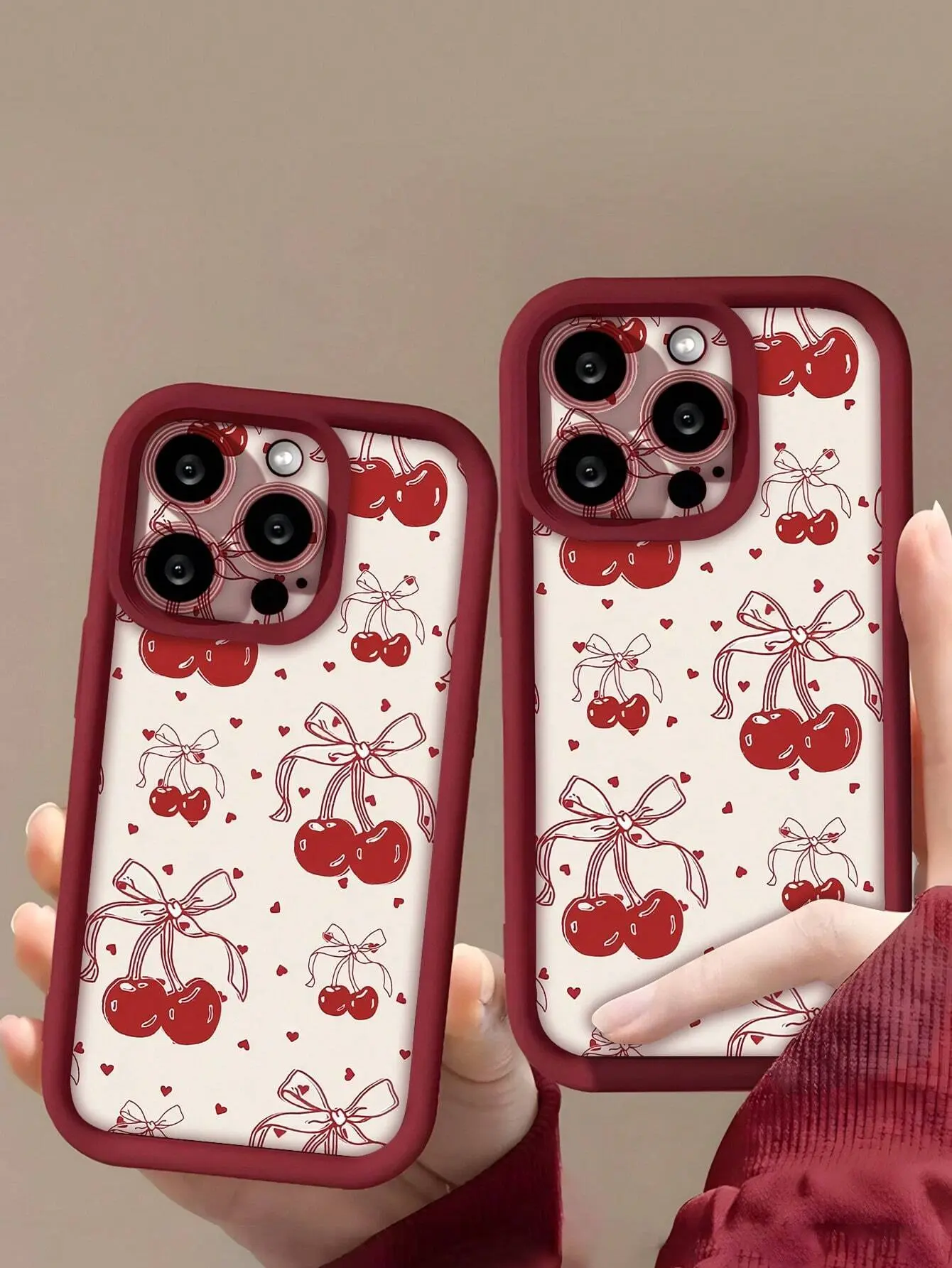 1pc New Cherry & Heart Pattern Soft Protective Mobile Phone Case, Compatible With IPhone