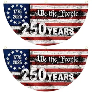 USA 250th Anniversary Flag 1776-2026, 2Pcs Double-Sided Outdoor American Flags, Heavy Duty 2 Ply Year Fan Banner for Porch Front Door Yard Garden Patriotic Decor