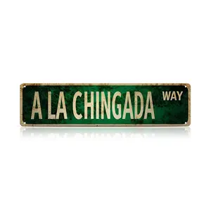 Funny Spanglish Vintage Wall Decor Humor Metal Sign Wall Art for Porch Home Bar Garden Patio Easy Hanging Outdoor Decoration Christmas Gift Family Wall Decor Regular Stop Sign A LA CHINGADA WAY Street Sign