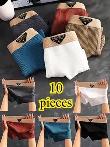 Men's Ice Silk Underwear Set, Breathable Skin-Friendly Anti-Bacterial Crotch, Casual Home Wear, Sports Four-Panel Design, Soft Stretch Briefs, 10 Pieces