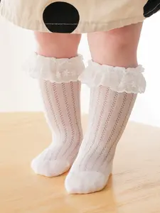 Baby Girl Lace Socks Set, Newborn Infant Eyelet Ruched Socks, Toddler Dress Knee-Highs, 1 Pair, Soft & Comfortable, Soft Comfy Socks