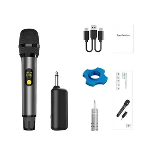 Wireless Microphone System, 1 Box UHF Wireless metallic Microphone, Handheld Microphone for Karaoke, Party, Wedding, DJ, Presentation
