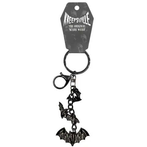 Kreepsville Flying Bats Charm Keychain with Bat Charm, Black Color, Includes Keyring and Clasp