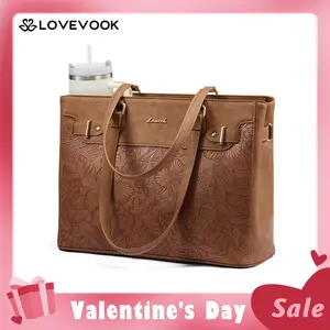 【Valentine's Day Gift】LOVEVOOK Laptop Tote Bag for Women, Work Teacher Tote Bag with Large Cup Holder, 15.6 Inch Waterproof Vegan Leather Computer Bag,TikTokShopJumpstartSale
